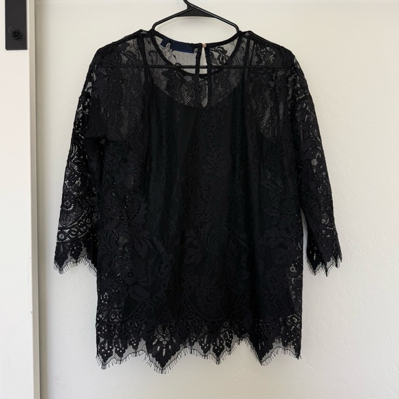 Apt.9 Women’s Black Lace 3/4 Long Sleeve Blouse Keyhole Button Goth Witchy Emo S - Picture 2 of 6